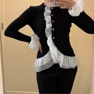 Black Chiffon Frill Cardigan (Great Condition, XS)